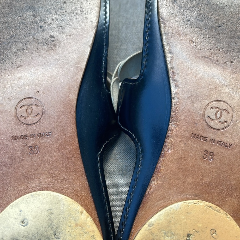 CHANEL Leather Camellia Sandals with Silver CC accents - Picture 11 of 12